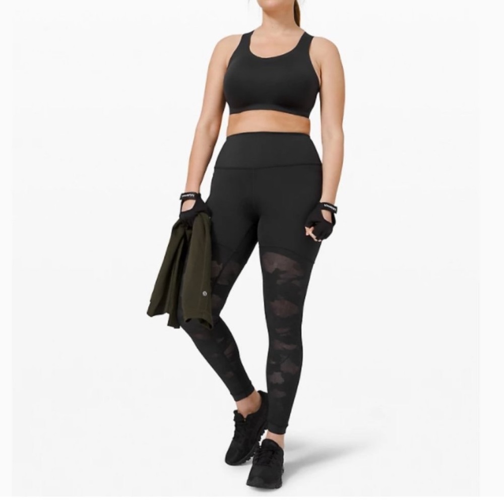 Lululemon Sheer Will High Rise Tight Camo Size 6 Black Mesh Nulux Sheer